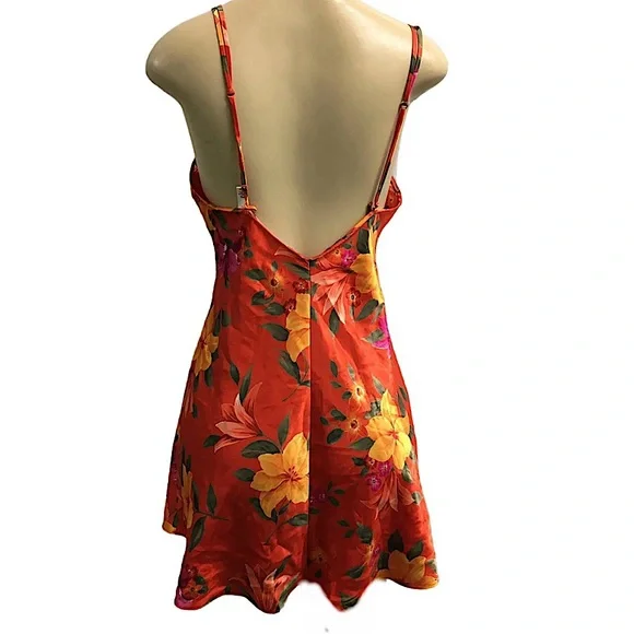 VICTORIA’S SECRET 90’s Vintage Orange Tropical Floral Satin Slip Dress M NWT - Picture 3 of 6